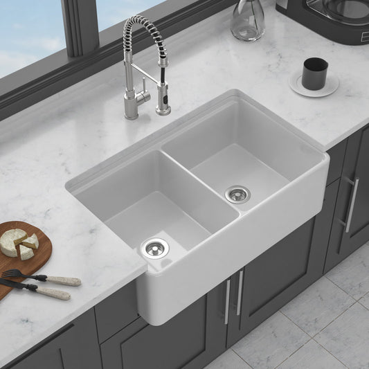 Double Bowl Sink Workstation - White