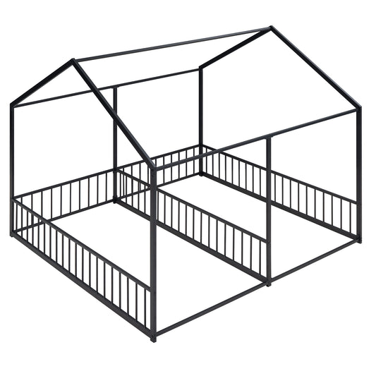 House Platform Beds, 2 Shared Beds, Metal Frame With Guardrails