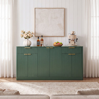 Large Fluted Buffet Sideboard, Wine Bar Storage Cabinet With 6 Doors & 2 Drawers