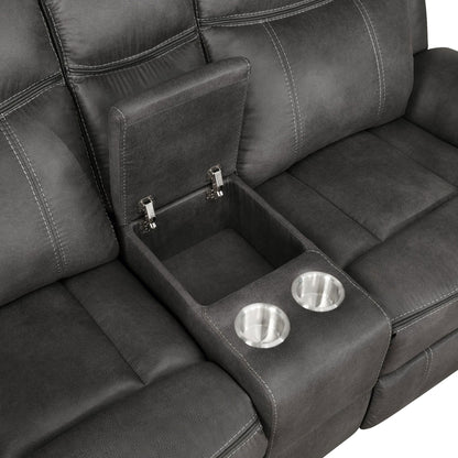 Franklin - Upholstered Padded Arm Reclining Loveseat With Center Console - Charcoal