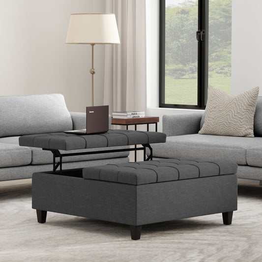Harrison - Multifunctional Large Square Coffee Table Storage Ottoman - Gray