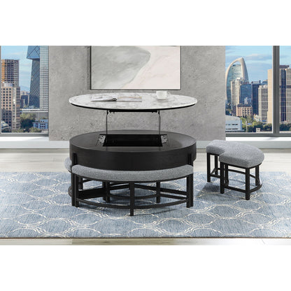 Rounded Storage Coffee Table With 3 Stools