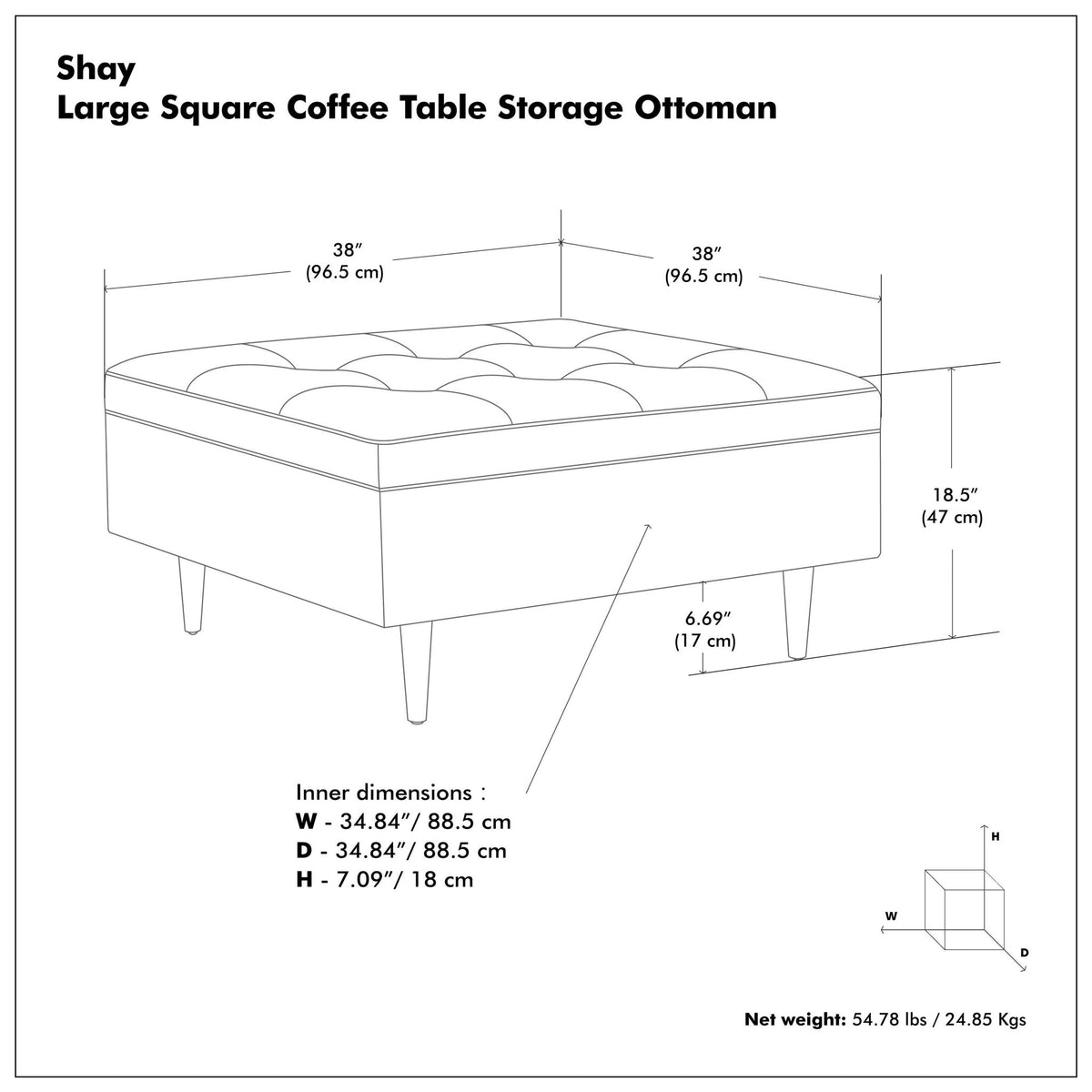 Shay - Large Square Coffee Table Storage Ottoman Mid-Century Style