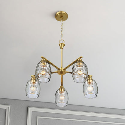 5 Lights Linear Arms With Chain Chandelier - Clear / Gold