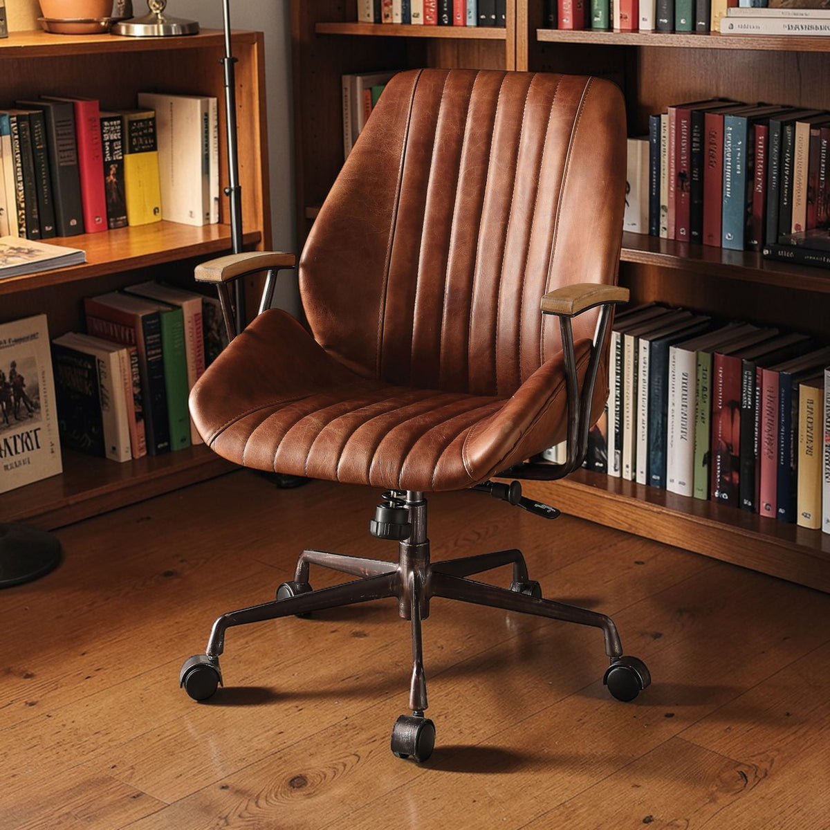 Brancaster - Aluminum Top Grain Leather Office Chair - Coffee