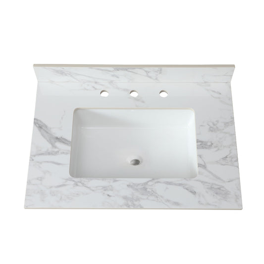 Elegant Sintered Stone Bathroom Vanity Top With Rectangular Undermount Ceramic Sink
