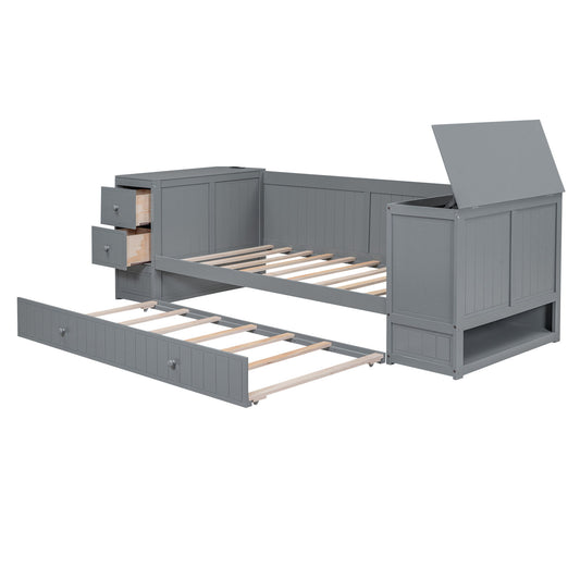 Daybed With Storage Arms, Trundle And Charging Station