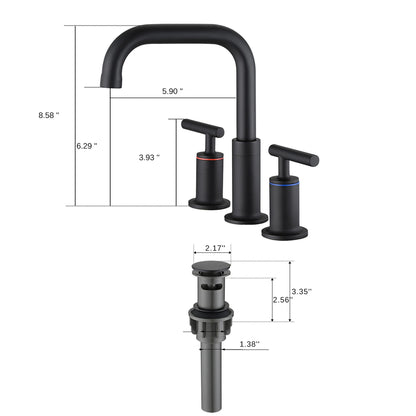 Widespread Bathroom Sink Faucet With Pop Up Drain And Brass Construction - Matte Black