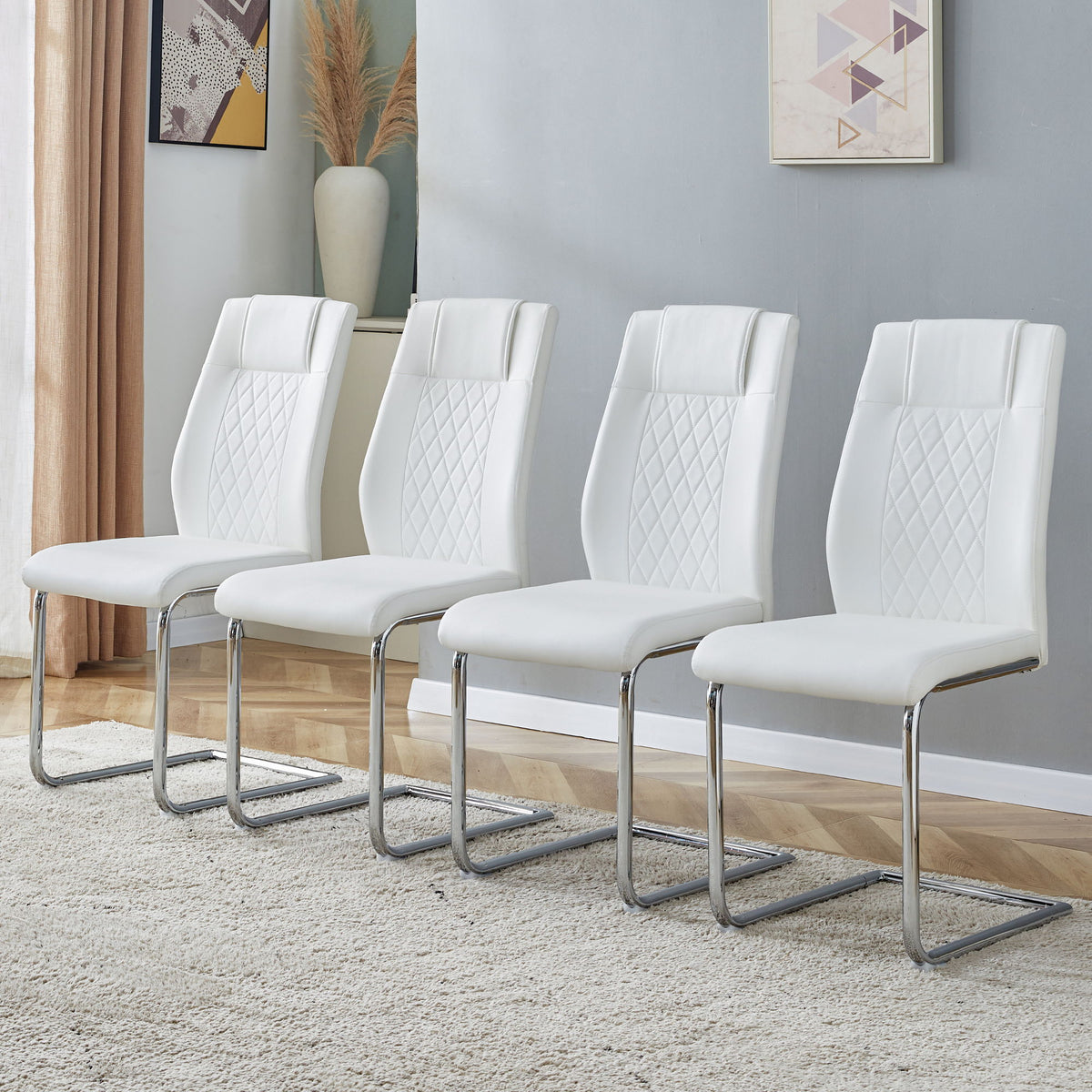 Modern Dining Chairs With Padded Seat, Metal Legs