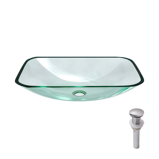 Clear Vessel Sink Rectangle Above Counter Bathroom Basin With Pop Up Drain, No Faucet - Clear