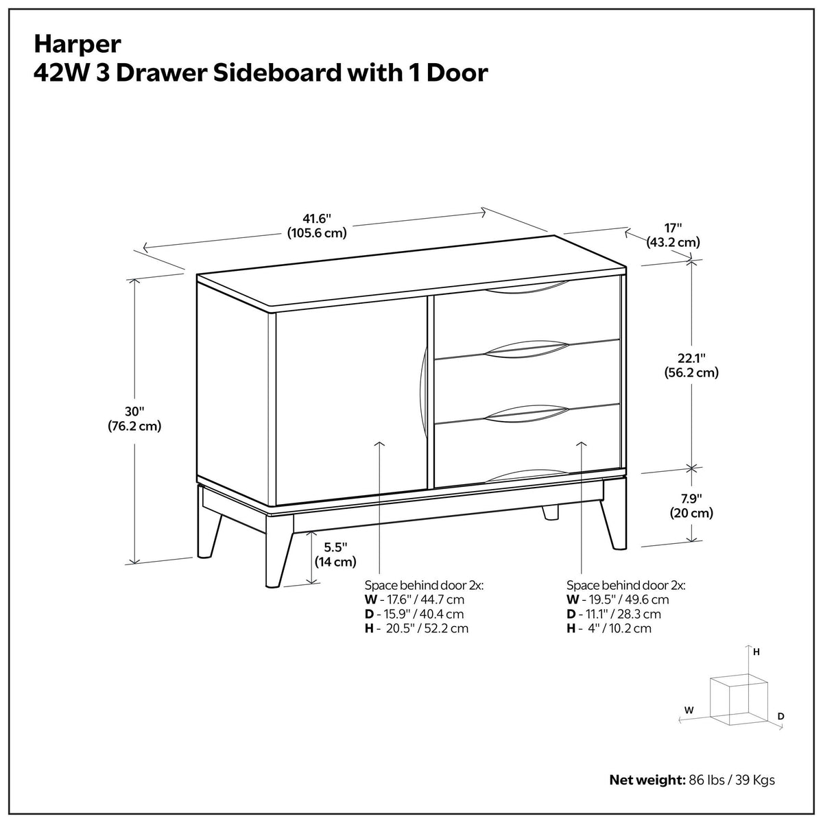Harper - 3 Drawer Sideboard - Walnut Brown