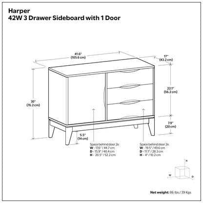 Harper - 3 Drawer Sideboard - Walnut Brown