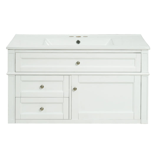 Modern Wall Mounted Floating Cabinet With Double Drawer And Sink