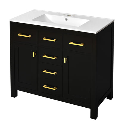 Bathroom Vanity With Sink, Cabinet With 4 Drawers & 2 Soft Close Doors, Rectangular Storage Unit For Bathroom