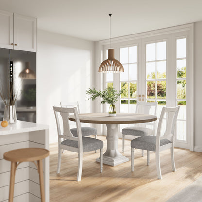 Tannen - Round 5 Piece Dining Table (Set of 5) - White / Gray