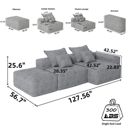 Modern Oversized Diy Combination Modular Sectional Sofa & Pillows