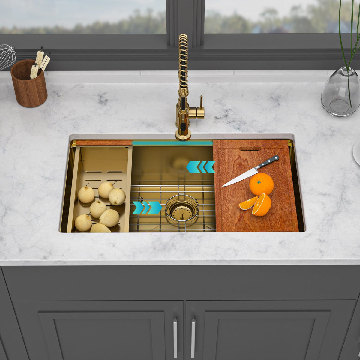 Stainless Steel Undermount Kitchen Sink With Workstation