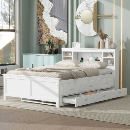 Platform Bed With Storage Headboard, USB, Trundle And 3 Drawers