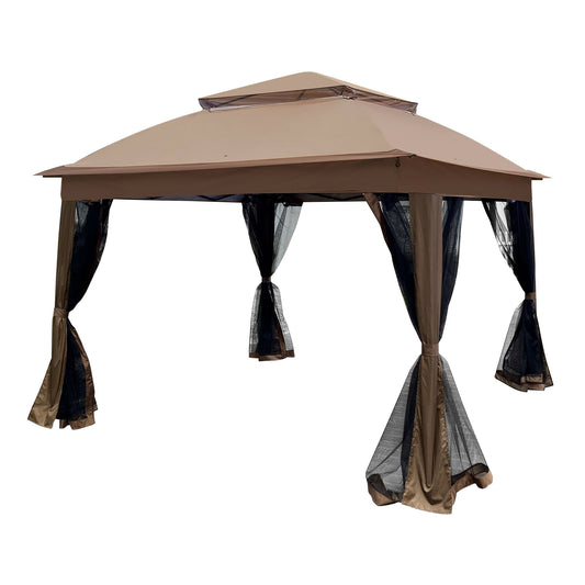 Outdoor Pop Up Gazebo Canopy With 2 Tier Soft Top And Removable Zipper Netting