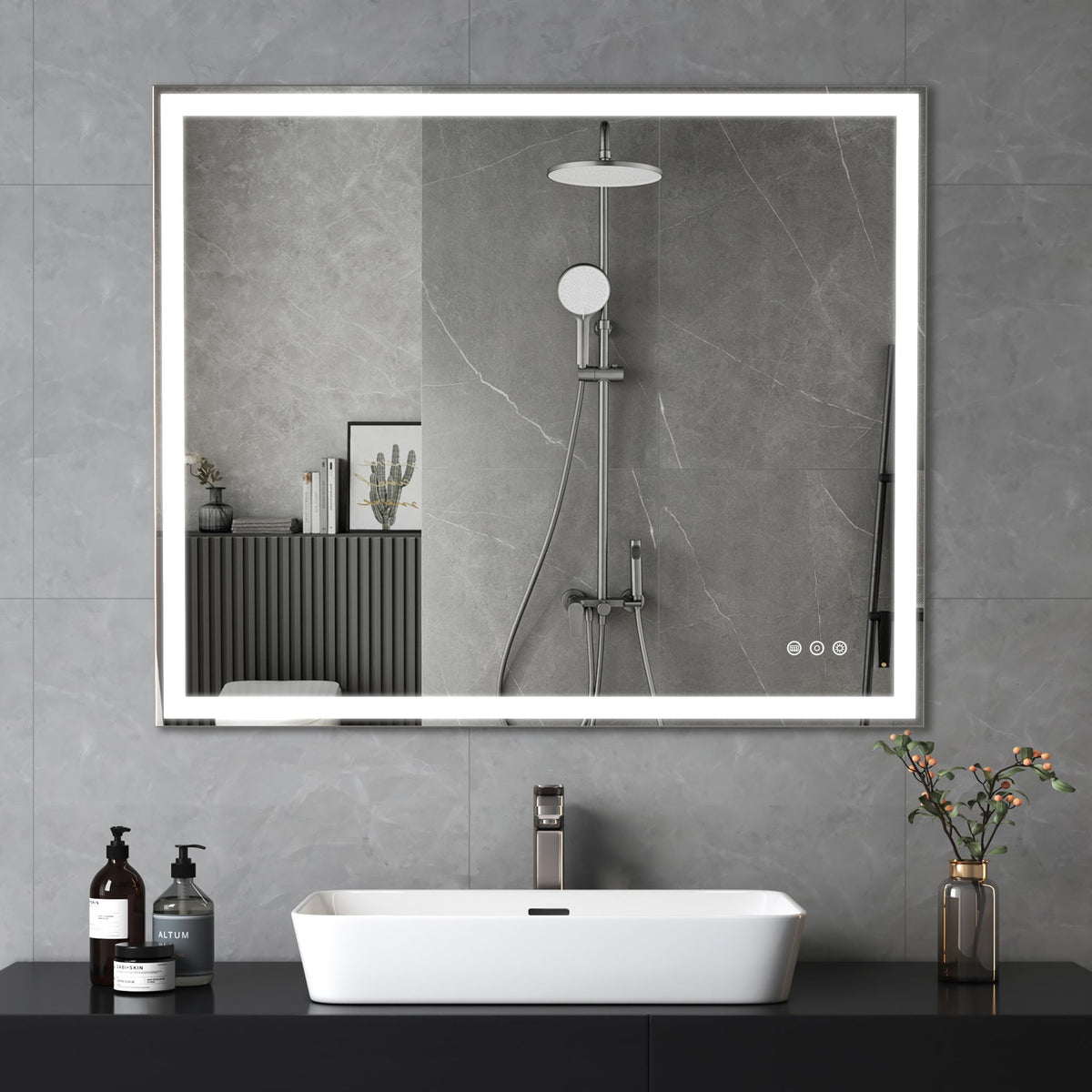 LED Bathroom Vanity Mirror Wall Mounted Adjustable / Warm / Natural Lights Anti-Fog Touch Switch With Memory Modern Smart Large Bathroom Mirrors