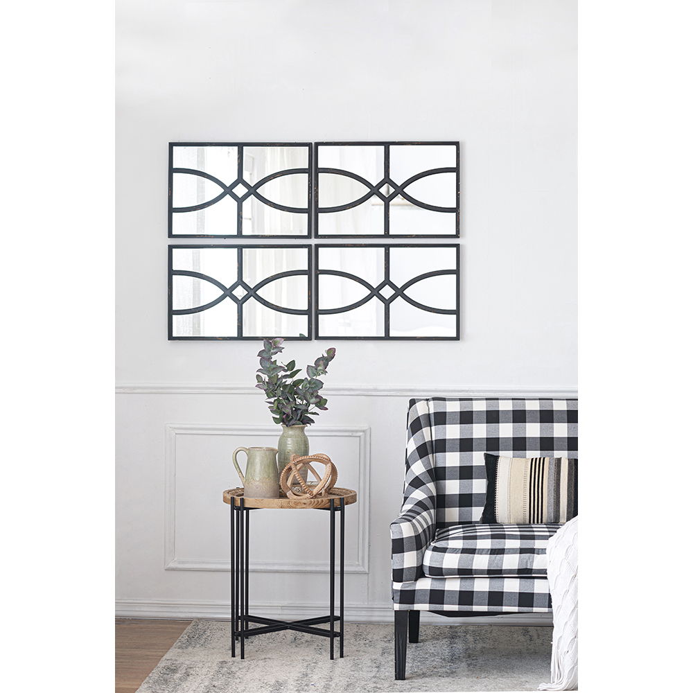 Rectangular Wooden Wall Mirror With Antique Frame, Vertical Or Horizontal Home Decor For Living Room (Set of 2)