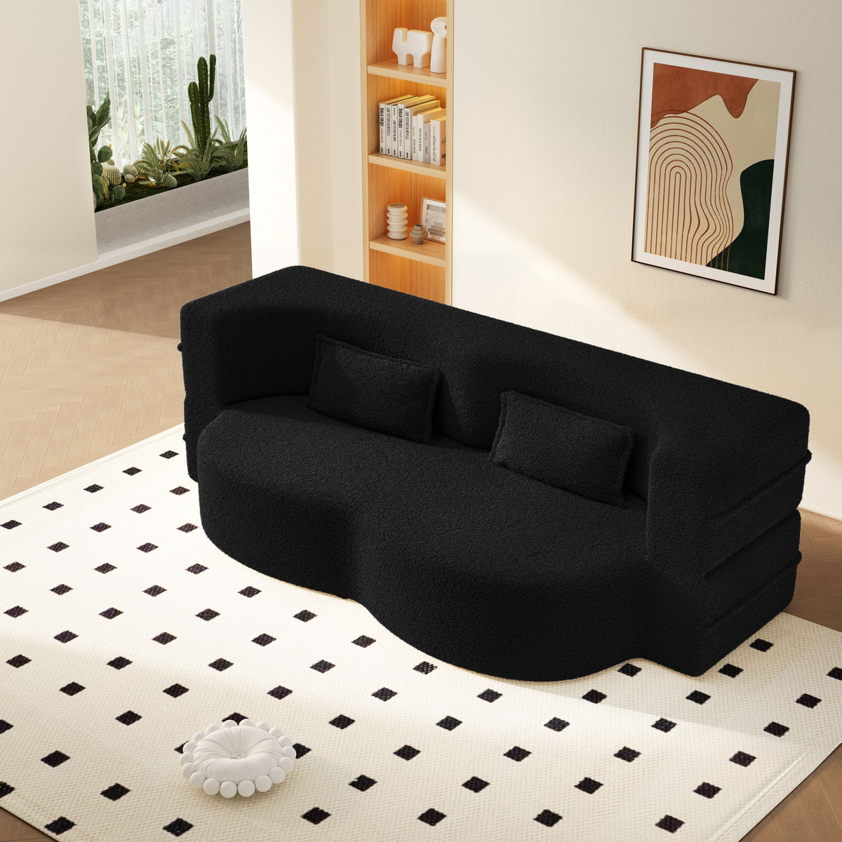 Modern Floor Sofa With 2 Pillows, Twin Size For Living Room