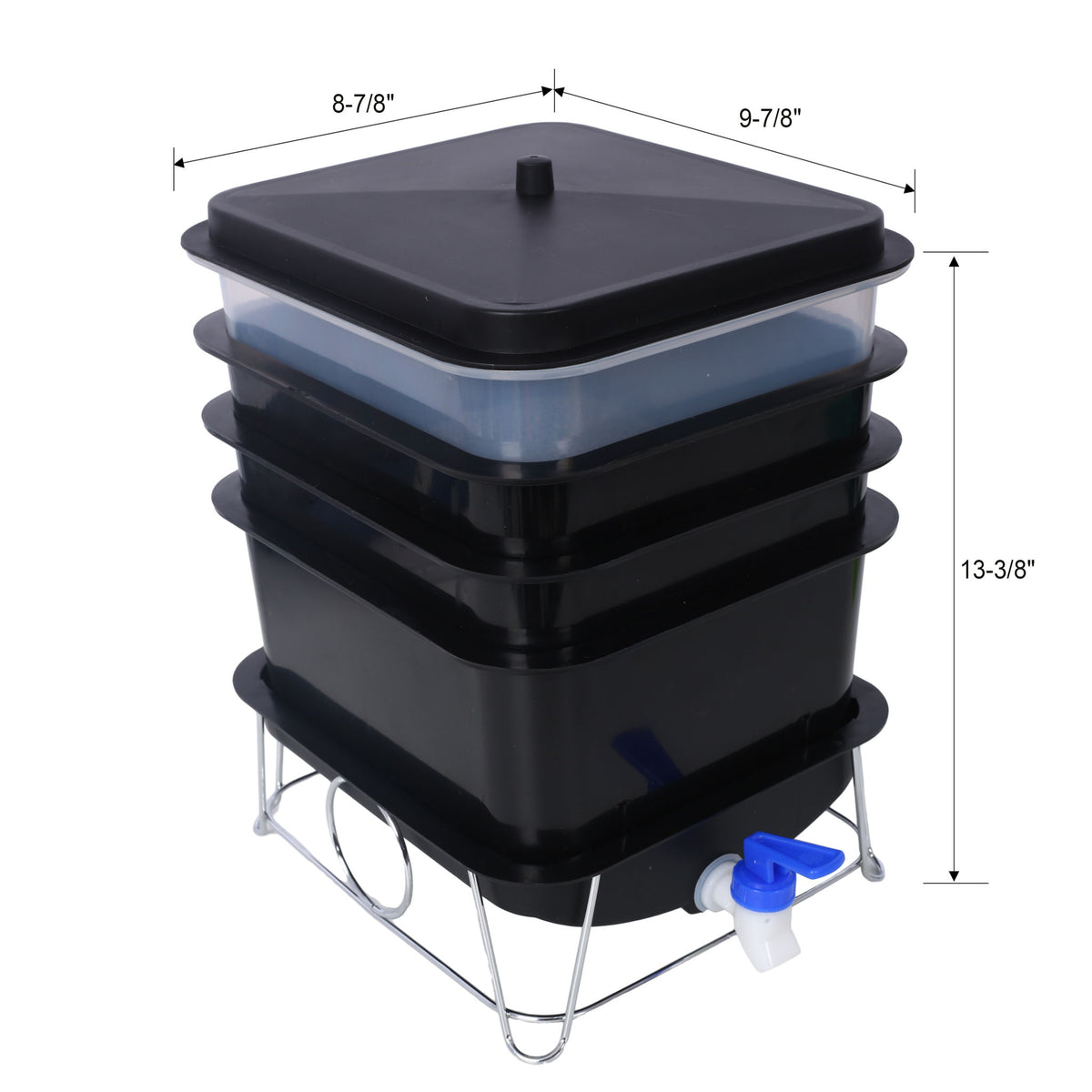 Durable Worm Farm Composting Bin With 4 Tray System For Food Waste Recycling Plastic - Black