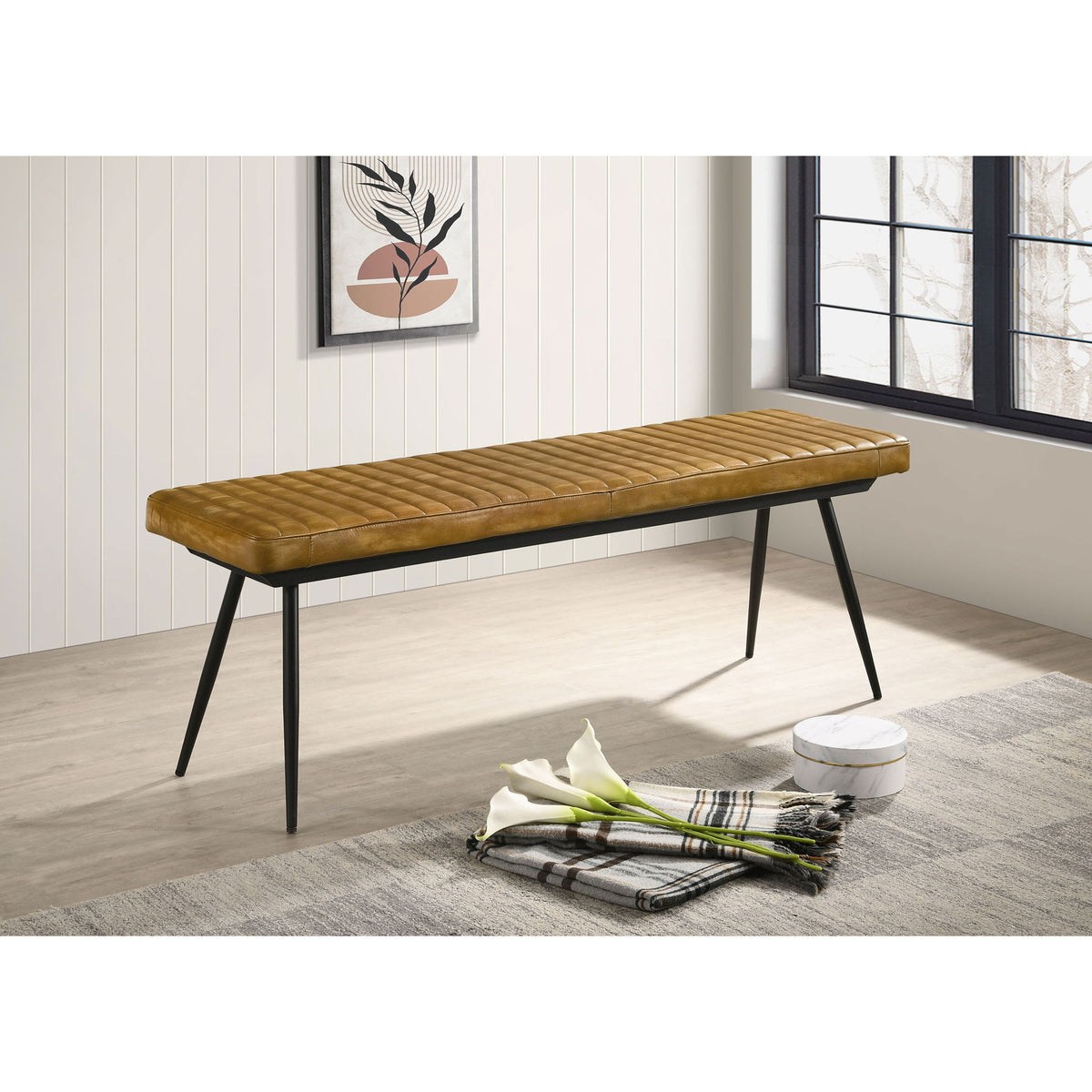 Tufted Cushion Side Bench With Tapered Legs