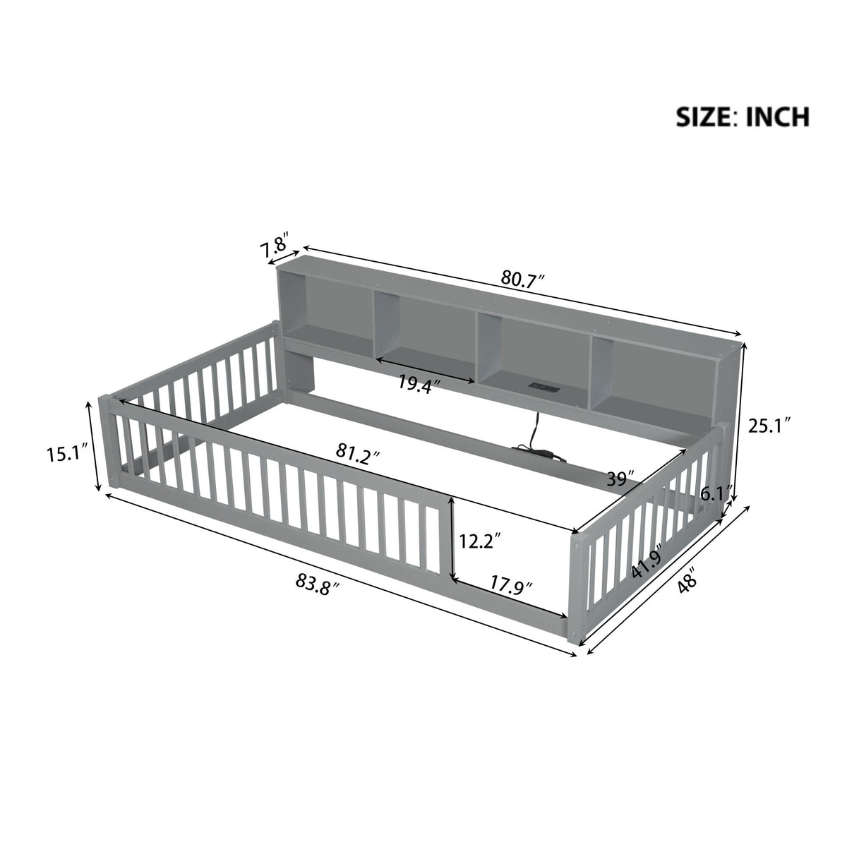 Floor Bed With Storage Cabinets And USB Ports