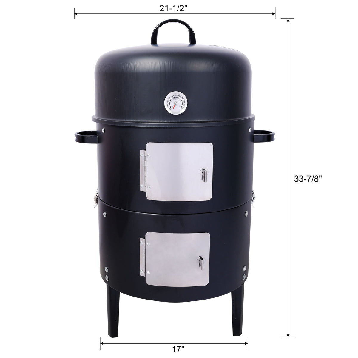 Heavy Duty Round Bbq Grill 17" Steel Charcoal Smoker For Outdoor Cooking - Black