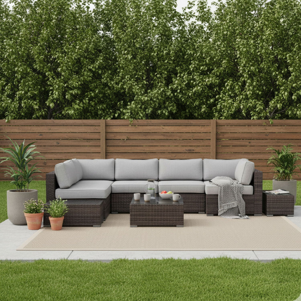 Wicker Sectional Seating Group With Cushions