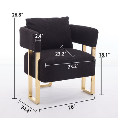 Modern Decorative Chair Teddy Fleece Upholstered And Metal Foot