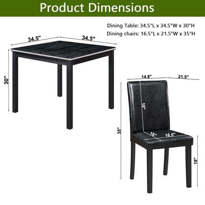 5 Pieces Wooden Dining Table Set, Square Table And 4 Upholstered Chairs