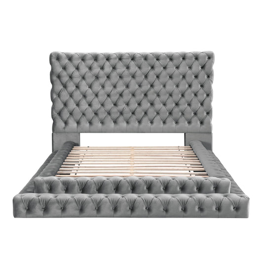 Tufted Oversized Headboard Platform Bed With Fully Upholstered Frame