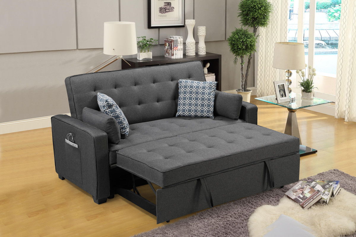 William - Sleeper Sofa With 2 USB Charging Ports And 4 Accent Pillows - Gray