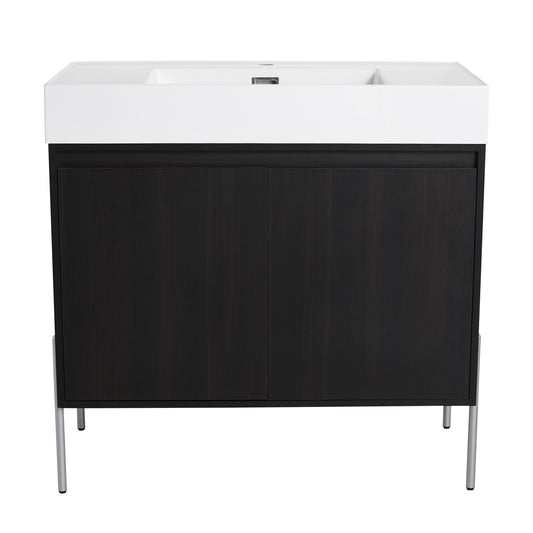 Freestanding Bathroom Vanity With Resin Sink And Storage Cabinet