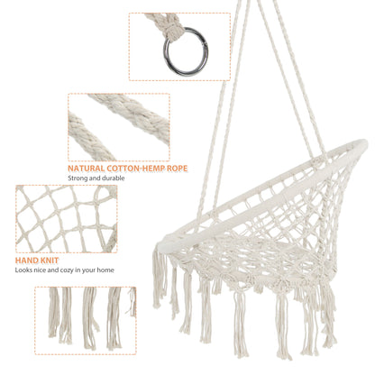 Macrame Hanging Hammock Chair, Rope Swing For Indoor And Outdoor Use