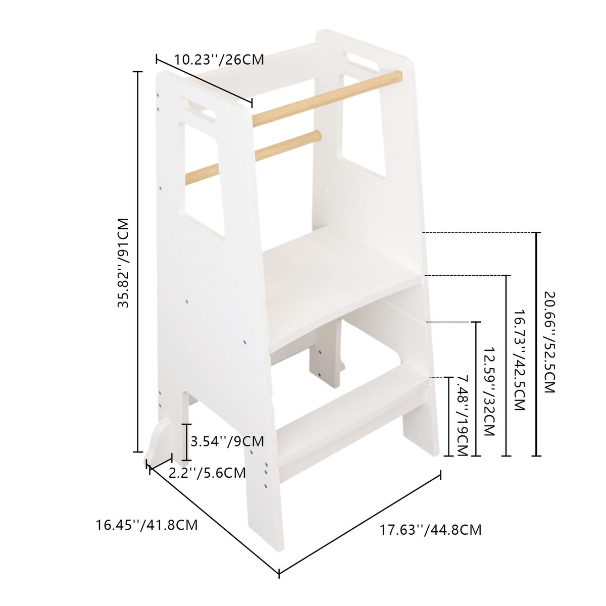 Standing Tower, Child Kitchen Step Stool Toddler, Montessori Stool Adjustable Height - White