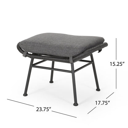 Outdoor Modern Boho Wicker Ottoman With Cushions (Set of 2)