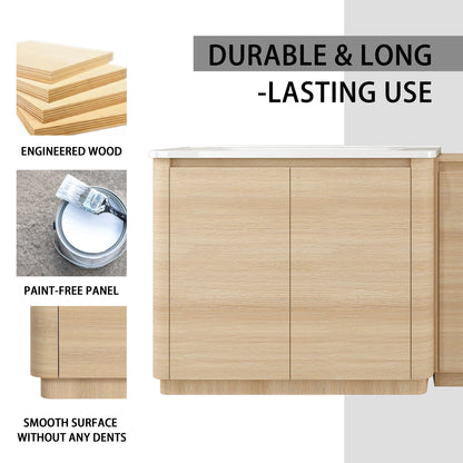 92" Freestanding Bathroom Vanity With Sink, 1 Small Storage Cabinet, Soft Close Door - Ameican White Oak