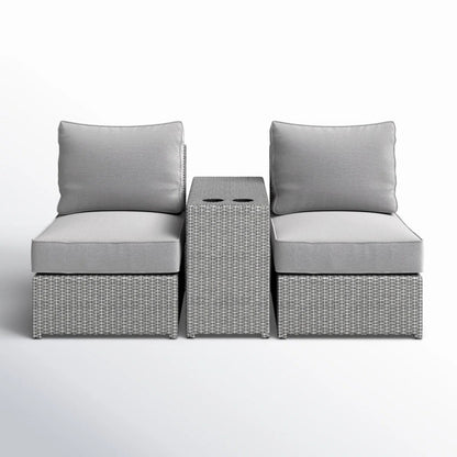 2 Person Wicker Conversation Set With Cushions, Weather Resistant