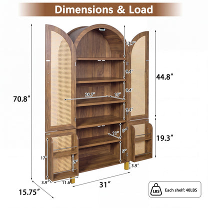 Tall Arched Cabinet With Rattan Doors & Adjustable Shelves