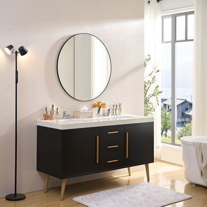Wall Circular Framed Vanity Mirror For Bathroom, Living Room Decor - Black