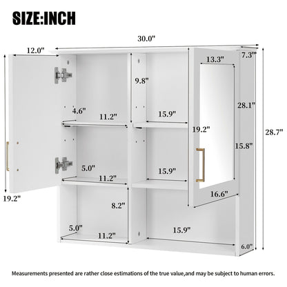 2 In 1 Wall-Mounted Mirror Cabinet With Adjustable Shelves, Soft-Close Doors, High-Definition Mirror & Storage