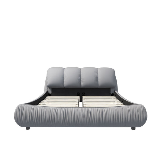 Luxury Upholstered Platform Bed With Oversized Padded Backrest And Solid Wood Frame