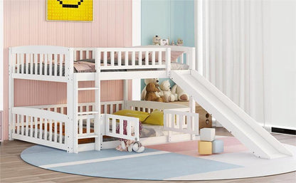 Low Bunk Bed With Slide, Fence And Ladder