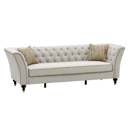 3 Person Sofa With Deep Seat, Tufted Backrest