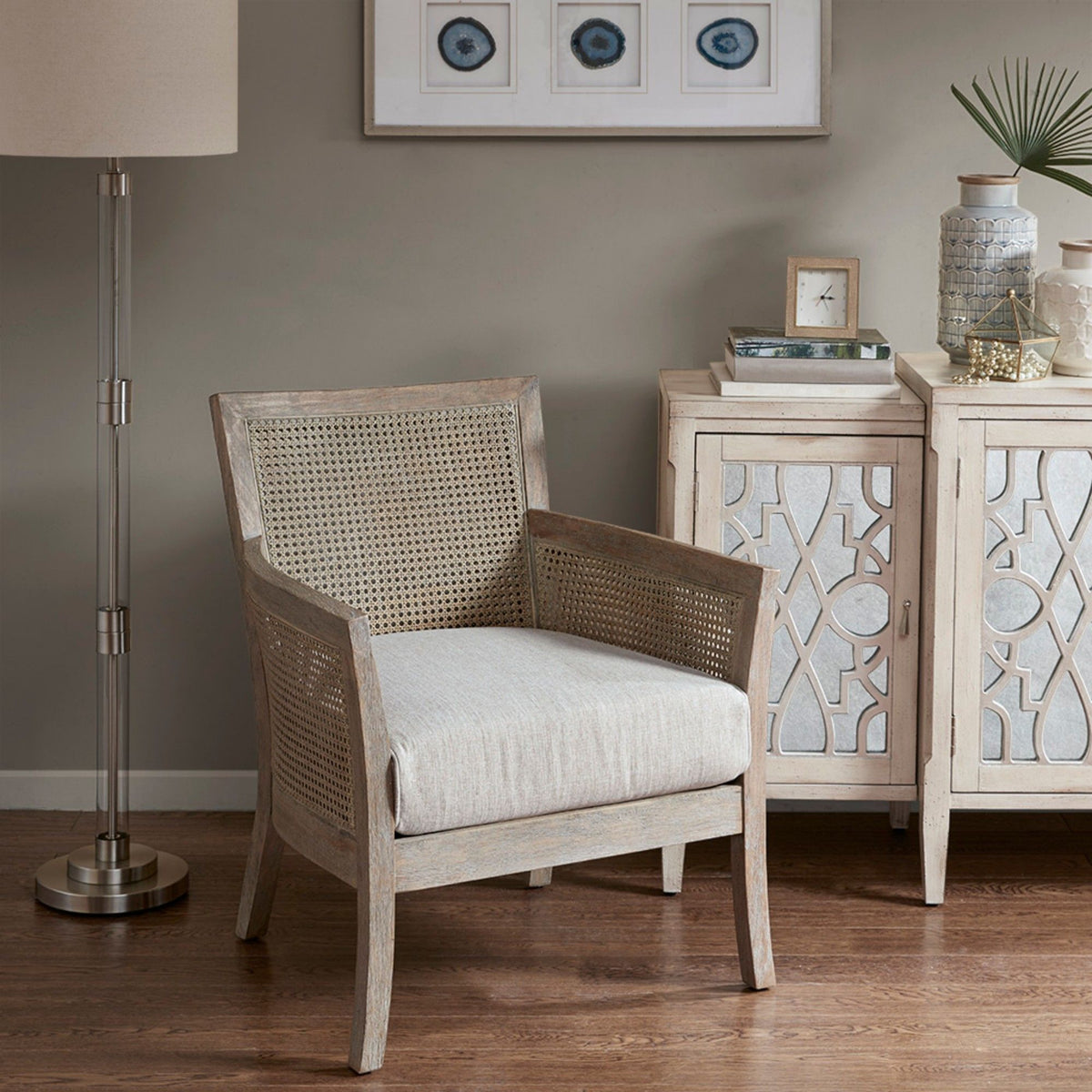 Cane Armchair With High Density Foam - Cream / Reclaimed Natural