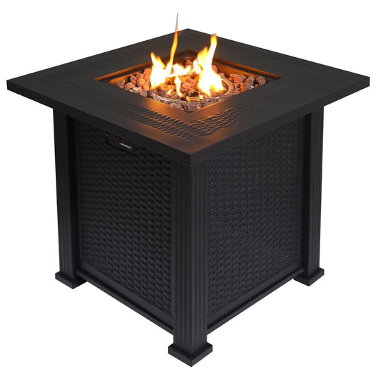 Outdoor Fire Pit Table With Lava Rocks, Propane Fire Pit - Black
