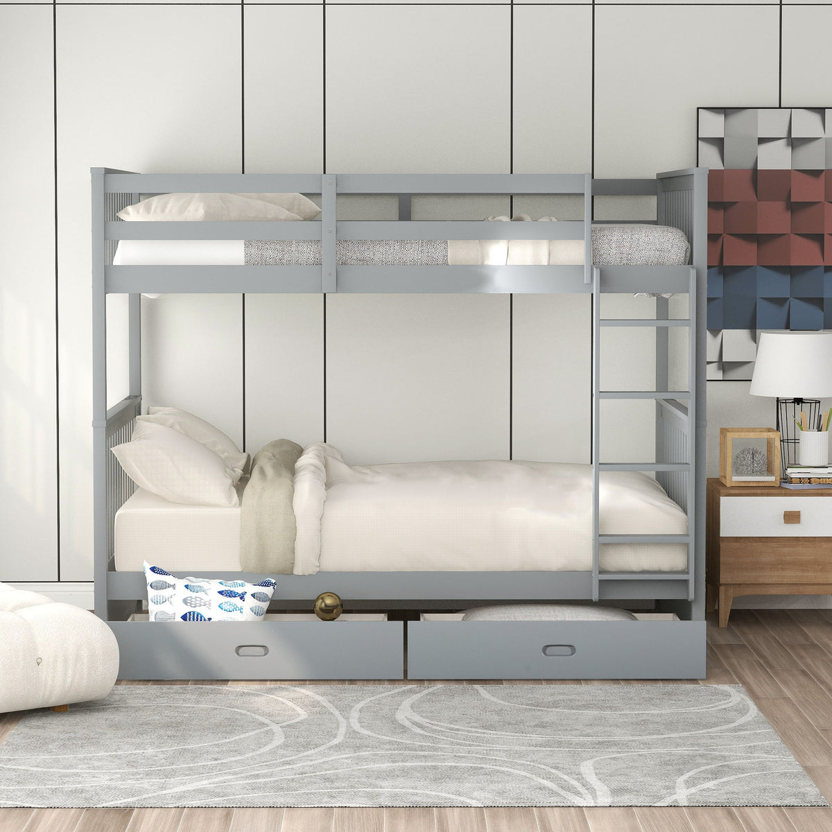 Bunk Bed With Ladders And 2 Storage Drawers